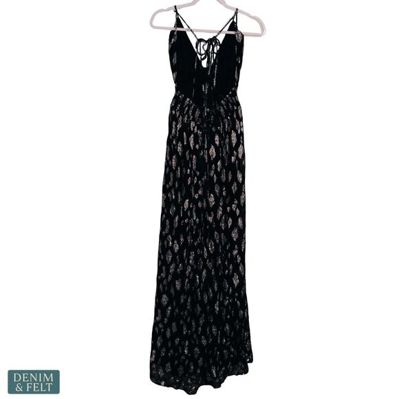 NEW Altar’d State Vanessa Maxi Dress Black Gold Metallic Boho Maxi Formal Glam - Picture 6 of 12